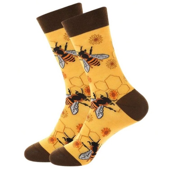 Bee Patterned Yellow and Brown Socks - Picture 1 of 2
